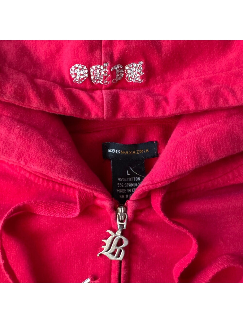 Vintage Y2K BCBG Red Rhinestone McBling Logo Zip Hoodie Women's Size L - Picture 4 of 6